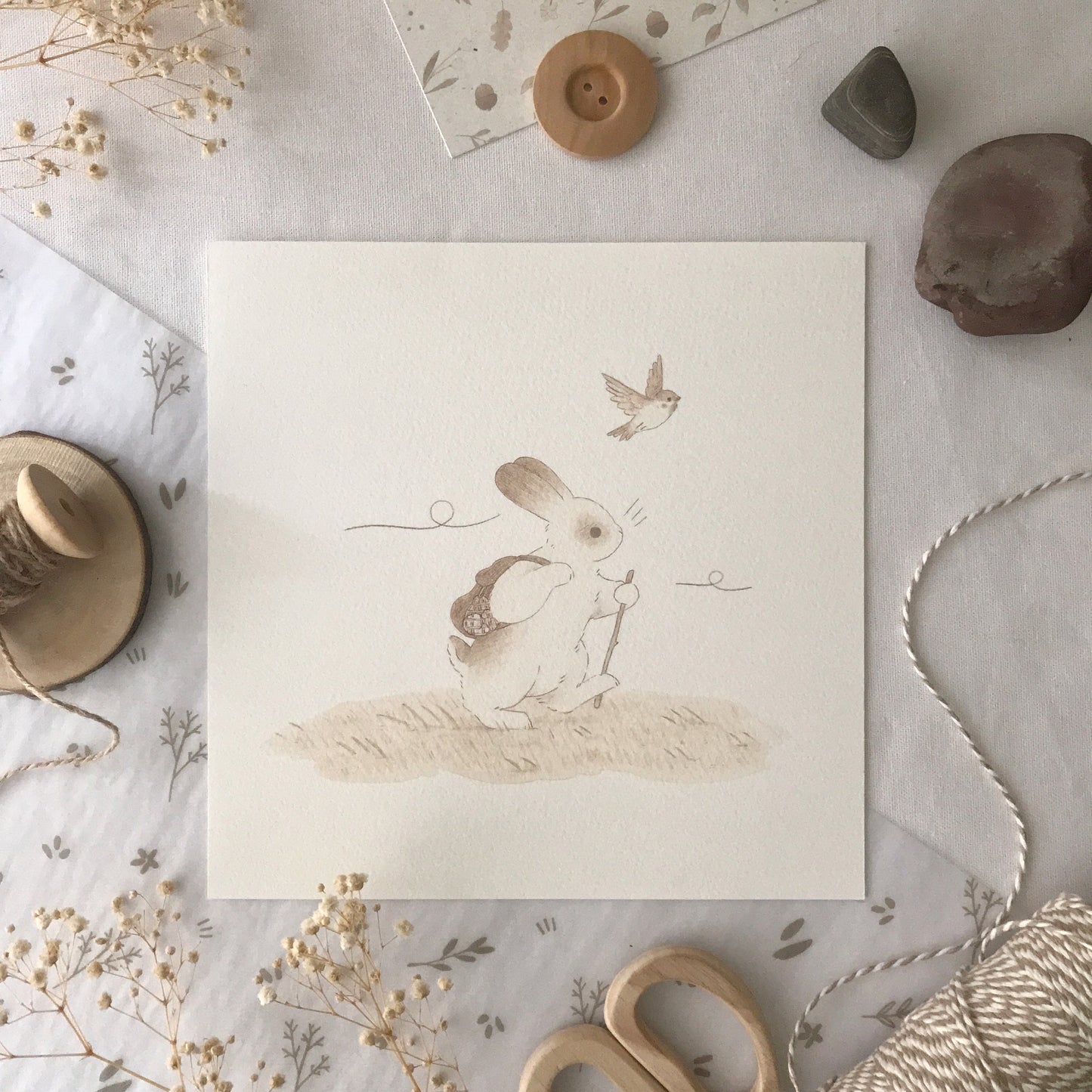 Hiking Rabbit Art Print