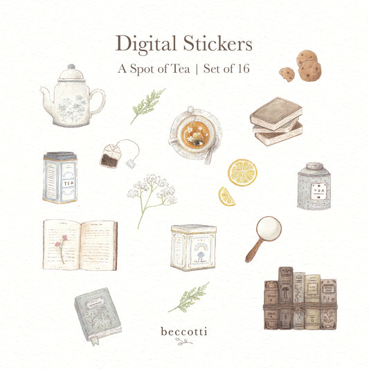 A Spot of Tea Cottagecore Digital Stickers (Digital Download)