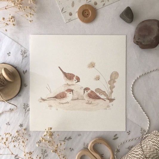 Tree Sparrow Trio Art Print