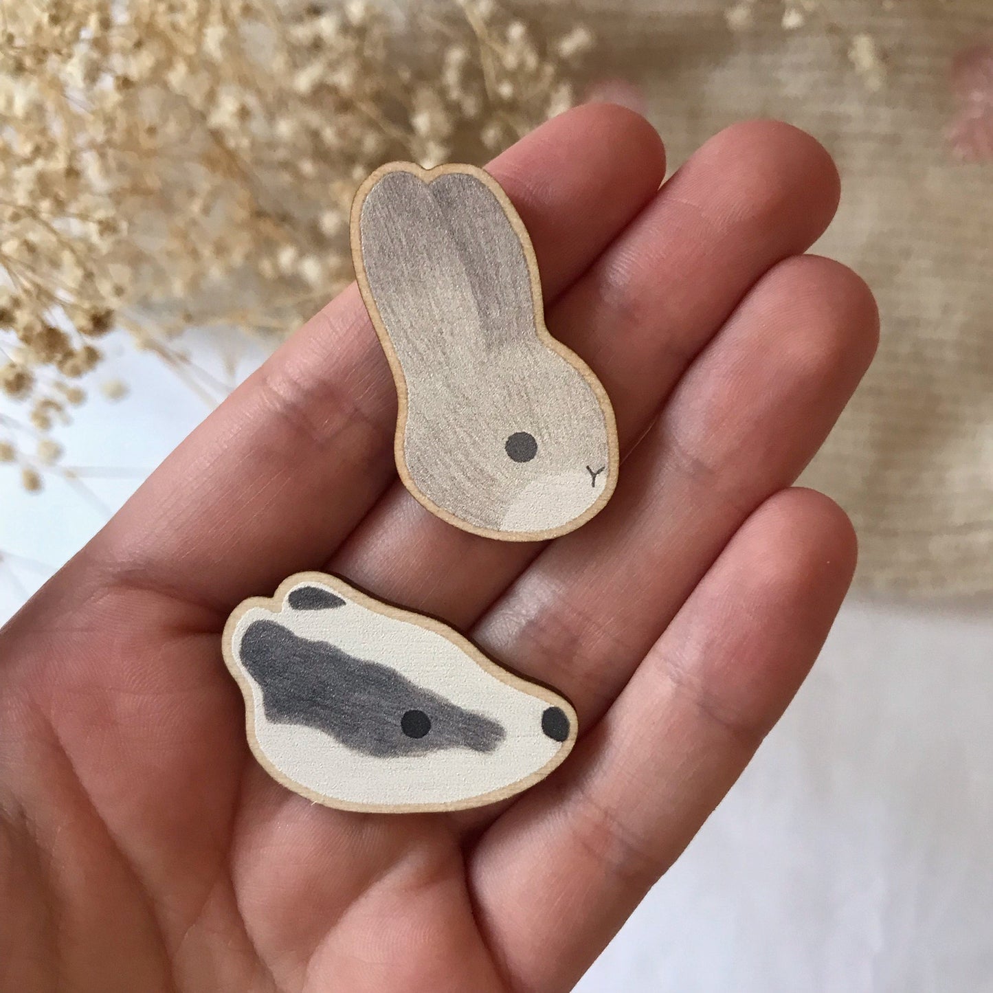 Rabbit Wooden Pin Badge