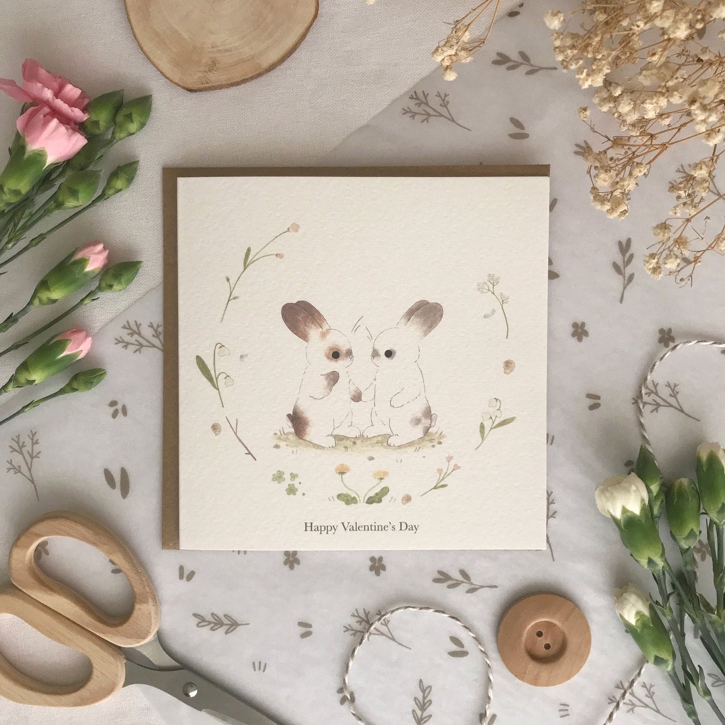 Spring Rabbit 'Valentines Day' Greeting Card