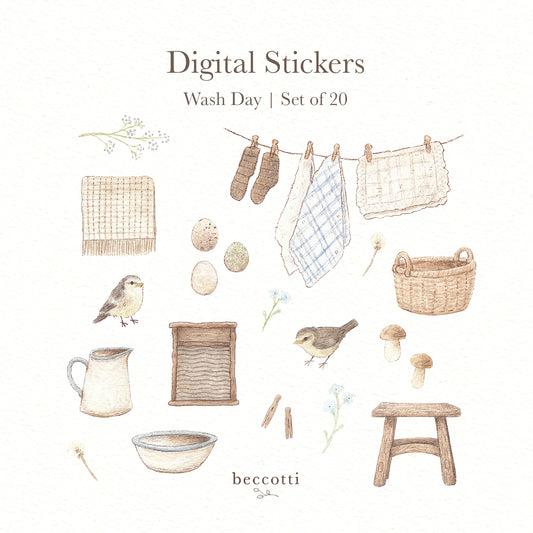 Wash Day Cottagecore Digital Stickers (Digital Download)